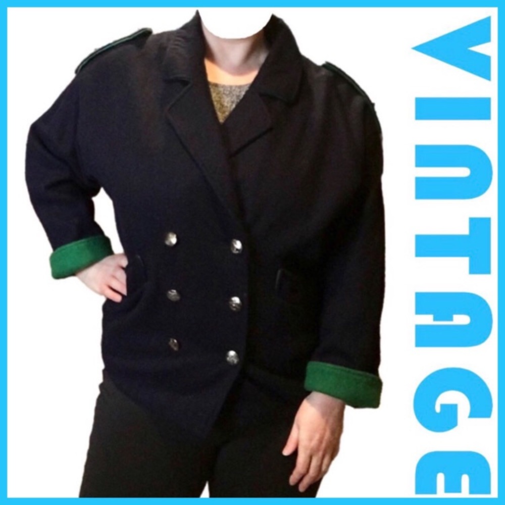 Vintage Unique Navy Blue Wool Peacoat, Utex Nautical Epaulet Double Breasted, XL